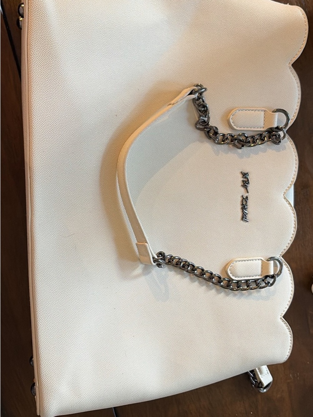 Betsey Johnson White Scalloped Shoulder Tote with Chain Handles